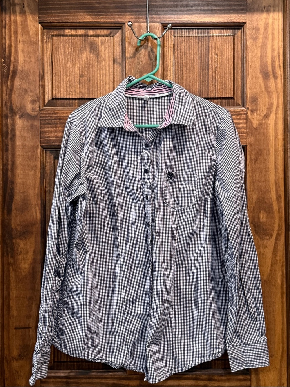 Women’s Checked Button-Up Shirt - Navy/White cinch size XXL